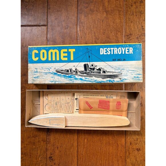 Vintage Comet Model Hobbycraft Inc. Destroyer Kit No. J6 Wood Model Kit 1940s - Picture 7 of 11